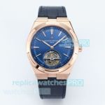 Swiss Clone Vacheron Constantin Overseas Tourbillon Rose Gold Blue Leather Strap Watch 